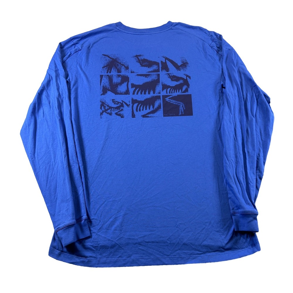Arc'teryx Long Sleeve T Shirt Large Blue Kragg SL Bird Tile Graphic Tee Shirt
